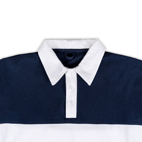 Long Sleeve Polo Shirt - Navy-white