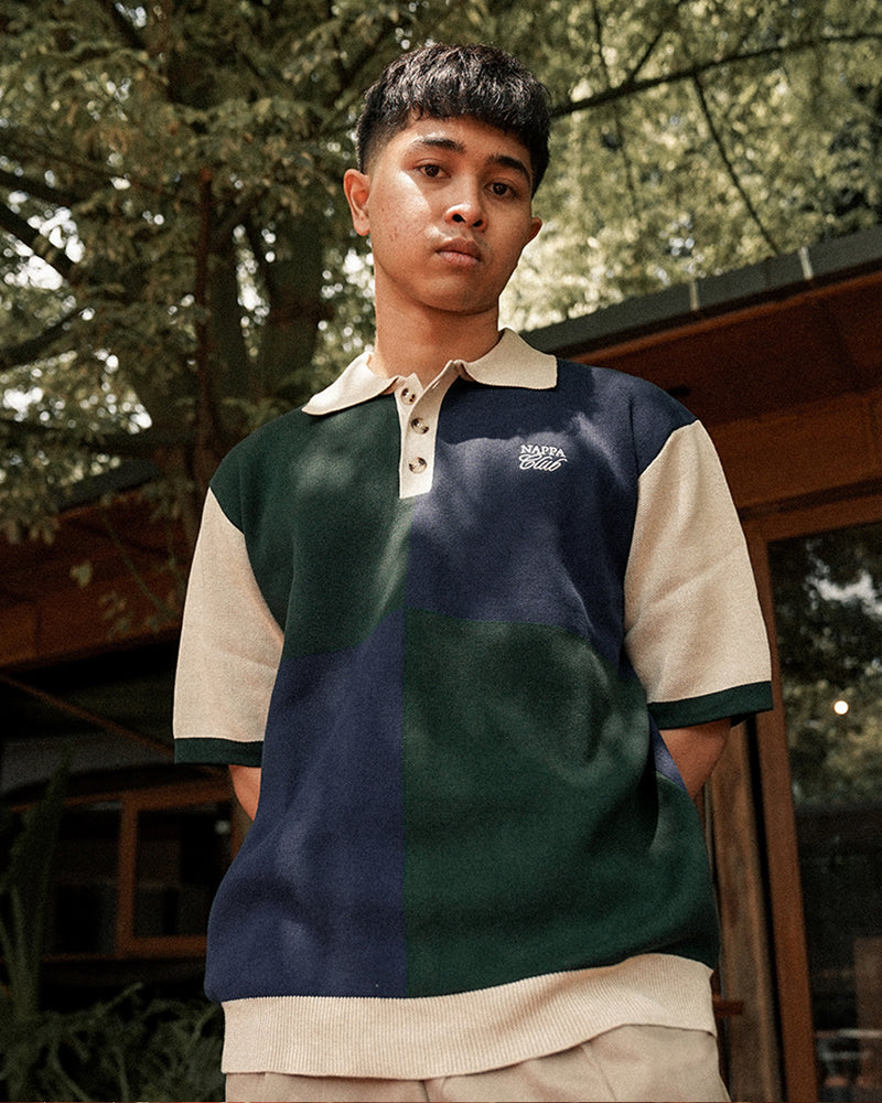 Nappa Club Navy/Green Knitted Polo