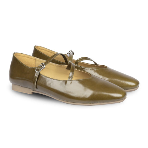 Rene Strap Flats Olive