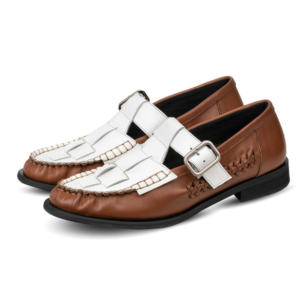 Leon T-Strap White Brown