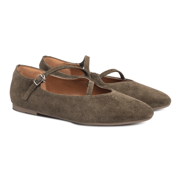 Rene Strap Flats Moss (Suede)