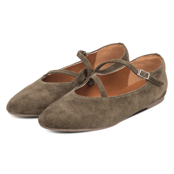 Rene Strap Flats Moss (Suede)