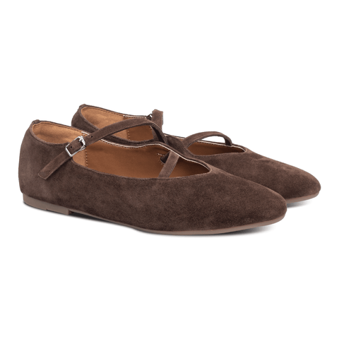 Rene Strap Flats Brown (Suede)