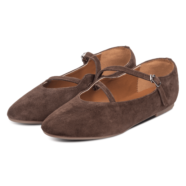 Rene Strap Flats Brown (Suede)